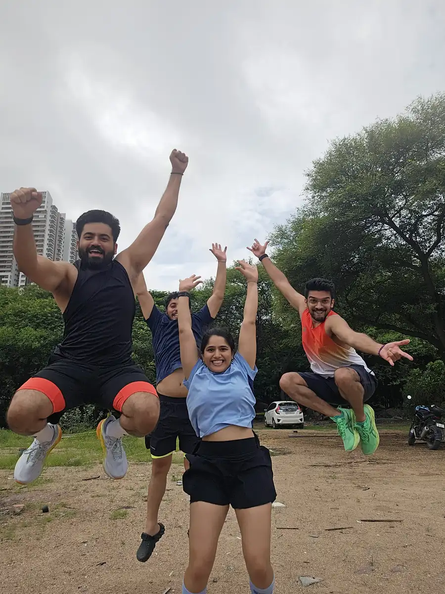 The M³RC crew mid-jump after a morning run at the Narsingi track